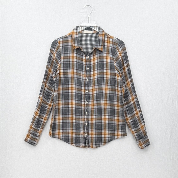 CP SHADES Romy Plaid Shirt Womens XS Gray Yellow Gauze Button Up Long Sleeve - Picture 5 of 16